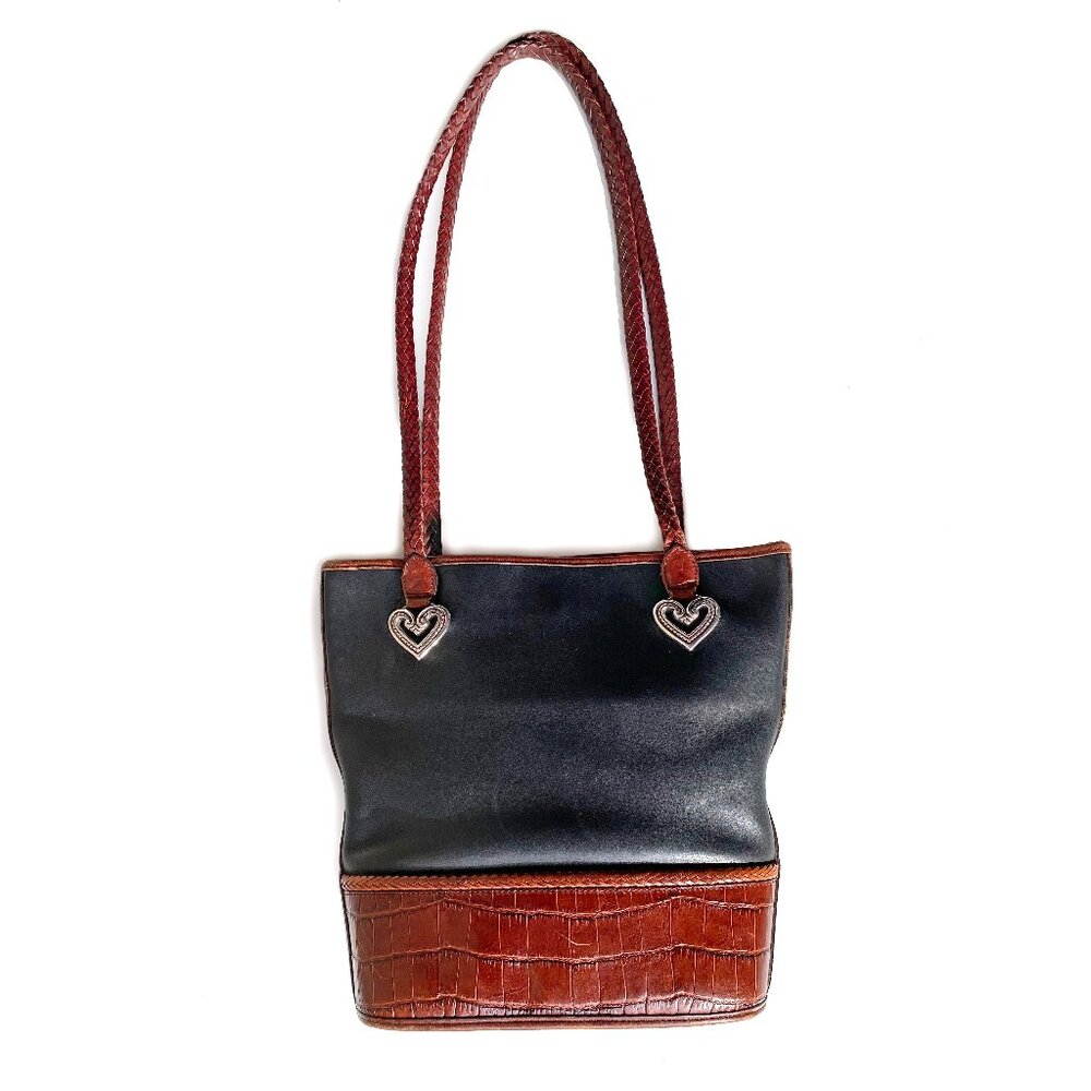 Brighton “Caroline” Vintage 90s Leather Bucket Bag Purse Black Brown